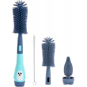 Loranka-Goupillon Biberon Silicone, 2 En 1 Nettoyage Biberon Brosse, Goupillon Biberon Et T&eacute;tine Pour Toutes Les Tailles De Biberons, T&ecirc;te De Brosse Longue Dur&eacute;e, Sans Bpa (Bleu) - Neuf