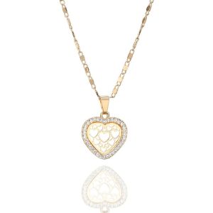 Kal-Collier De Mode Pendentif Coeur Creux Amour Collier Pour Les Filles Avec &Eacute;blouissant Cz Cristal Longue Cha&icirc;ne Collier Strass - Neuf