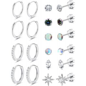 Meimie-10 Paires Boucles D'oreilles Femme Acier Inoxydable Boucle D'oreille Femme Or 18 Carats Boucles D'oreilles Ensembles,Boucles D Oreille Créoles Cartilage Helix Piercing Oreille Homme 20g - Neuf