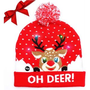 Bonnet De Noel Clignotant - Bonnet De Noel Original Unisexe En Tricot Rouge Elastique Avec 6 Lumière À Led - Déguisement Noel Lumineux Rennes Et Flocons De Neige Verser La Fête De Noël Et Réveillons - Neuf