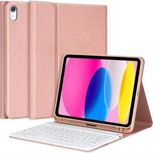 Clavier Pour Ipad 10ème Génération 10.9&#34;&#34; 2022 Coque, Housse Avec Fente Pour Stylo Holder Azerty Détachable Clavier Bluetooth Sans Fil Pour Ipad 10ème Gén 2022 10.9 Pouces - Rose - Neuf
