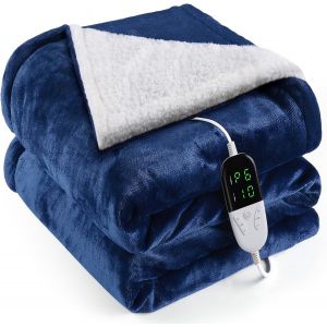 Couverture Chauffante Flanelle 155x180cm, Plaid Chauffant avec 6 Niveaux de Dhaleur, Minuterie 10H, Chaleur Rapide, Protection Contre la Surchauffe, Affichage LED, Lavable en Machine(Bleu) - Neuf
