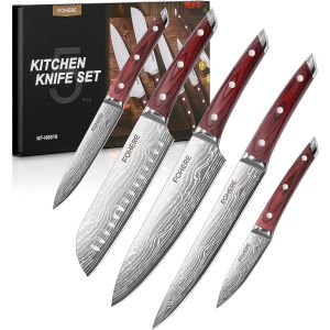 Mevronisshop-Couteau Cuisine - Set Couteau De Cuisine Japonais Tranchants 5 Pi&egrave;ces - Ensembles De Couteaux De Cuisine Professionnel En Acier Inoxydable - Manche En Bois - Couteau De Chef - Neuf