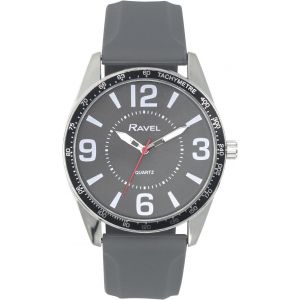Eryi-- Montre Homme Argentée À Gros Chiffres Avec Anneau Supérieur Noir Sur Bracelet Sport En Silicone - Quartz Analogique - Rs001 - Neuf