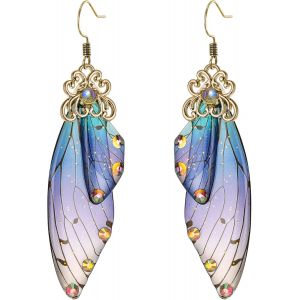 Kal-Boucles D'oreilles Suspendues Papillon Ailes Goutte Cristal Libellule Insecte Quotidien Été Pour Femme Multicolor - Neuf