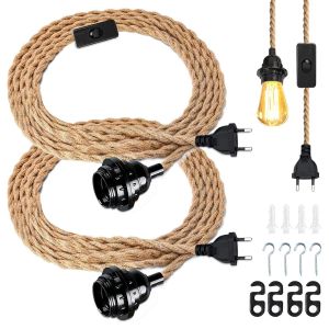 TIANYI-2 Pièces Lustre Corde de Chanvre, Lustre Corde 4.5 Mètres, Kit de Suspension Luminaire avec Douille E27 Interrupteur, Vintage DIY Lumière Pendante pour Industrielle, Bar, Maison, Lampe Créativ - Neuf
