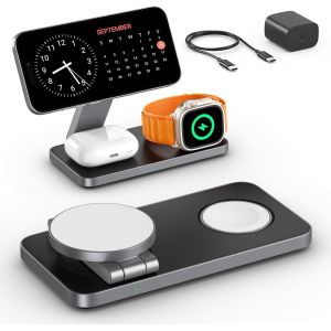Station De Charge For Iphone 17 16 15 14 13 12 Pro/Max/Plus, Apple Watch 9 8 Se 7 6 5 4 3 2, Airpods 2/3/Pro, Station De Charge Chargeur Mag-Safe, Chargeur Sans Fil Rapide (Noir) - Neuf