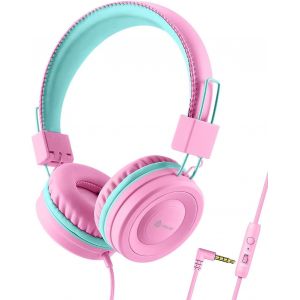 LORANKA-Casque Audio, Casque Filaire pour Enfants, Serre-T&ecirc;te Ajustable, Son st&eacute;r&eacute;o, Fils Pliables D&eacute;m&ecirc;l&eacute;s, Prise Auxiliaire 3.5 mm, 85/94 DB Volume Limit&eacute; (Rose) - Neuf