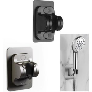 MEVRONISSHOP-Lot de 2 supports de pommeau de douche autocollants noirs et argent&eacute;s sans per&ccedil;age - Technologie adh&eacute;sive puissante pour carrelage / verre / m&eacute;tal - Support de douche universel avec r&eacute;gl - Neuf