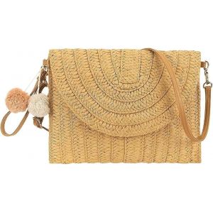 Sac en paille femmes embrayage rétro petit sac à bandoulière sac à bandoulière,sac de plage d'été sac à main avec bandoulière amovible sacs d'été femmes style boho - Neuf