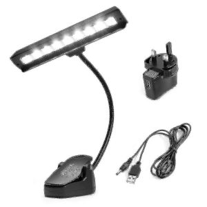 Lampe De Pupitre Réglable À Pince Avec 9 Led Lumineuses Et Adaptateur Secteur Pour Lampe De Lecture De Partitions - Neuf