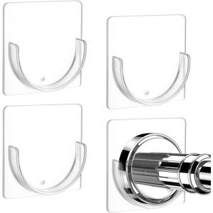 Lot De 4 Supports De Tringle À Rideaux Adhésifs Sans Perçage - Transparents - Support Mural Invisible Pour Tringles De Tension - Supports De Tringle À Rideau De Douche Pour Mur (Tringle Non Incluse) - Neuf