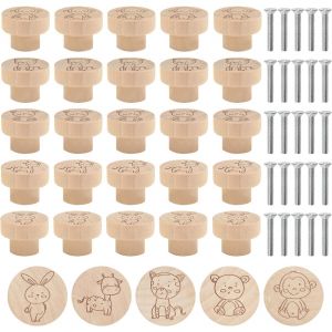 25 pi&egrave;ces Boutons de Meubles en Bois Rond Poign&eacute;e, 3.5cm Animaux Boutons Tiroirs Porte Meuble de Cuisine, Poign&eacute;es et Boutons de Tiroir D'armoire pour Cuisine, Bureau, Armoire, Commode - Neuf