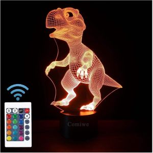 Dinosaure (A) 3d Illusion Veilleuse Jouets,D&eacute;cor De Maison Led Lampe De Chevet Table,Tactile & T&eacute;l&eacute;commander 16 Couleurs,Cadeau D'anniversaire De No&euml;l Pour Gar&ccedil;ons Enfants Amis Et Famille - Neuf