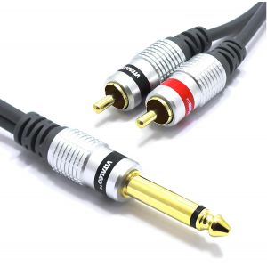 Jack 6.35Mm Mono Vers 2X Rca C&acirc;ble 1.5M Double Cinch M&acirc;le Vers Jack 6.35 Connecteur Adaptateur[Z4035] - Neuf