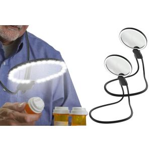 Lot de 2 loupes de cou 3X avec lumi&egrave;re pour la lecture et les travaux manuels, incluant un chargeur USB et des chiffons de nettoyage. - Neuf