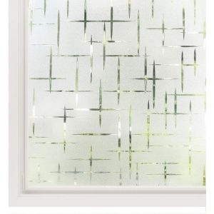 (45x200cm) Static Cling Film de Fenetre Depoli de la Fenetre Film de Protection de la vie privee electrostatique Film de Fenetre Non-Adhesif Anti UV Fenetre Autocollant Motif en Croix pour la Maison, Bureau et Cuisine - Neuf