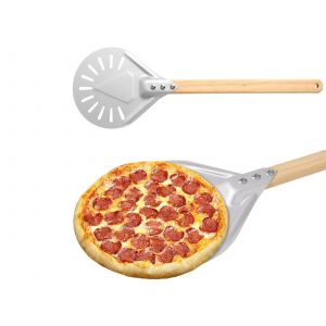 Pelle &Agrave; Pizza En Aluminium Avec Manche En Bois De 40 Cm Et Plateau Perfor&eacute; - Neuf