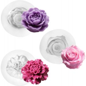Mevronisshop-3 Pi&egrave;ces Moules &Agrave; Bougies En Silicone, Moule &Agrave; Bougie Diy, Cadeau Fait &Agrave; La Main, Fleur 3d, Pour Diy Savon G&acirc;teau Chocolat Bonbons P&acirc;tisserie Dessert, Rose ?Illet Pivoine - Neuf