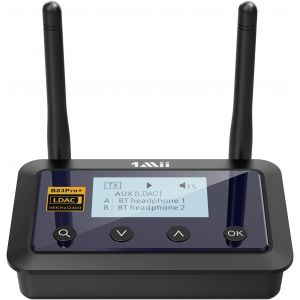 MEVRONISSHOP-B03Pro+ &Eacute;metteur-r&eacute;cepteur Bluetooth 5.3 certifi&eacute; LDAC pour TV st&eacute;r&eacute;o domestique, adaptateur audio sans fil longue port&eacute;e avec &eacute;cran, sortie RCA optique AUX 3,5 mm - Neuf