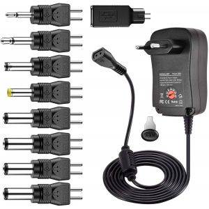 Ulteronixshop-30W Adaptateur Universel Polarit&eacute; R&eacute;versible d'alimentation Transformateur avec 9 Embouts s&eacute;lectionnables, pour 3V, 4.5V, 5V, 6V, 7.5V, 9V, 12V Electronique Domestique Noir - Neuf
