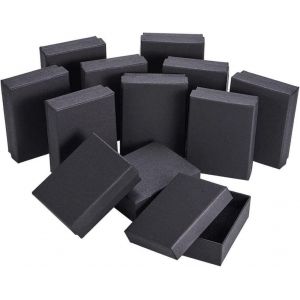 Trahoo-12 Pièces Boîtes À Bijoux En Carton Noir, 9 X 7 X 3cm Petite Boîte Cadeau Boîte D'affichage D'emballage Avec Inserts En Mousse Pour Boucles D'oreilles Colliers Bracelets Bagues Emballage (Noir - Neuf