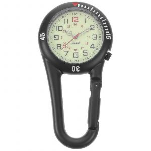 Clip-On Quartz Montre Veilleuse Alliage Unisexe Sac &Agrave; Dos Boucle Ceinture Fob Montre Noir Avec Cadran Blanc Pour M&eacute;decins Infirmi&egrave;res Escalade (Noir) - Neuf