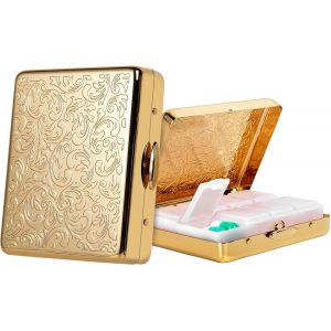 Pilulier De Voyage Portable En M&eacute;tal (7 Jours Par Semaine),Grande Capacit&eacute;,8 Compartiments,Pour Vitamines,Huile De Foie De Morue,Suppl&eacute;ments Et M&eacute;dicaments Quotidiens,Sans Bpa.(Or,M&eacute;diane) - Neuf