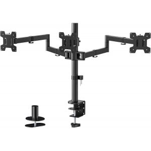 JUEN-Support Ecran Pc 3 Ecran Pour Moniteurs Jusqu'À 27 Pouces,Bras Ecran Pc Entièrement Réglable Horizontal Pour 3 Écrans,Capacité De Poids De 10 Kg Par Bras,Vesa 75/100Mm (M003S),Noir - Neuf