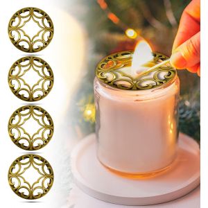 SJZG-Lot De 4 Couvercles De Bougies Parfumées En Forme De Feuille De Pin, Manchons D'Ombrage Pour Bocaux De Bougies, Couvercle Doré Qui Aide À Fondre Uniformément - Neuf