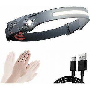 Lampe Frontale Led, Lampe Torche, Lampe Frontale Led Rechargeable Puissante Cob Xpe À 4 Modes Avec Capteur De Mouvement Intégré Et Câble De Données Usb-C - Neuf