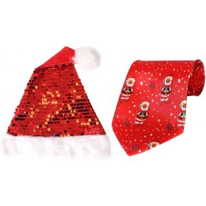Ensemble Chapeau Et Cravate De Noël Avec Bonnet De Noël Rouge À Paillettes + Cravate Rouge Ho Ho Ho ! Fête Cadeau De Noël Amusant Pour Homme Accessoire De Noël Pour Homme Taille Unique - Neuf