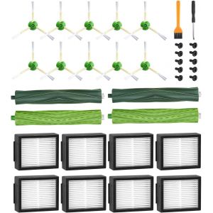 Pièces de Rechange pour iRobot Roomba E5 E6 i7 i7+ i3 i3+ i4 i4+ i6 i6+ j7 j7+,Kits Accessoires Remplacement pour Roomba i/e/j Séries,4 Brosses en Caoutchouc,8 Filtre HEPA,10 Brosses Latérales - Neuf