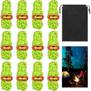 Yemaesre-Lot De 12 Haubans De Tente Réfléchissants De 5 Mm, 4,9 M, Coupe-Vent, Lumineux En Nylon Avec Ajusteur En Aluminium Pour Camping, Randonnée, Auvent, Bâche, Tentes, Randonnée (Vert) - Neuf