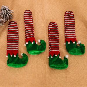 4pcs De Noël Président De La Jambe Couvre Les Casquettes, Les Bandes Elfe De La Chaire De Bas, De Noël Président De Chaussettes Vert - Neuf