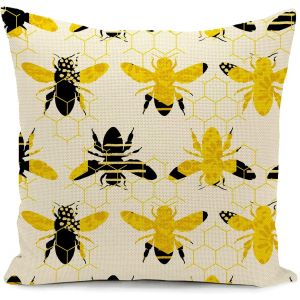 Cauc-Housse De Coussin Canape Decoration Salon Abeille Jaune Cadeau Femme Housse Coussin Pour Canap&eacute; Bee 45x45 Cm Chambre Deco Exterieur Decoratif - Neuf