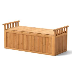Banc De Rangement Ext&eacute;rieur 2 Places 128 X 58 X 53 Cm Coffre De Stockage Confortable Et Pratique Style Naturel En Bois Helloshop26 20_0010571 - Neuf