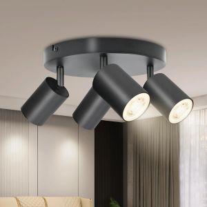 Subzonal-Plafonnier Led 4 Spots, Rond Spots De Plafond Orientables, Plafonnier Spot Gu10, Moderne &Eacute;clairage De Plafond, Luminaires Int&eacute;rieur Pour Cuisine Salon, Noir, Livr&eacute; Sans Ampoules - Neuf
