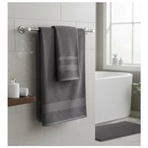 Serviette De Toilette 50 X 90 Cm Lilas Anthracite - Neuf