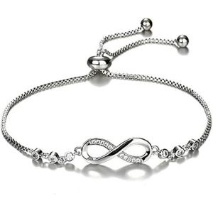 Eryi-Infinity Symbol Infinity Love Bracelets,Bracelet Infini Pour Bijoux Femme En Argent Sterling 925 Avec C?Ur D'amour, Bracelet Avec Breloques Symbole Réglable, Cadeau D'anniversaire Pour Femmes, M - Neuf