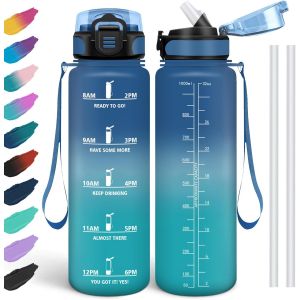 Eryi-Gourde 1l, Étanches, Gourde Paille, Sans Bpa & Réutilisable, Bouteille, Motivation Bouteille D'eau, Avec Marqueur De Temps, Gourde Sport Pour Gym, Ecole, Cyclisme, Plein Air, Sport - Neuf