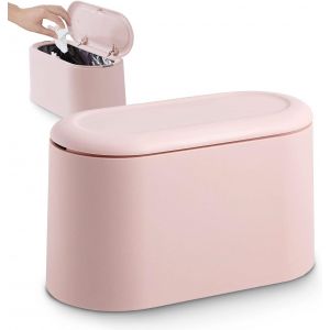 Petite Poubelle De Table Rose Avec Couvercle À Bouton-Poussoir Pour Bureau, Salle De Bain, Cuisine Et Chambre À Coucher, Rangement Des Aliments Pour Animaux - Neuf