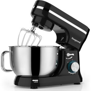 Robot Pâtissier Multifonctions, Robot De Cuisine 1000W 5Qt Avec Fouet, Crochet Pétrisseur, Fouet À Gâteau, Bol En Acier Inoxydable, Pare-Éclaboussures (Noir) - Neuf