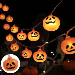 Guirlande Lumineuse Halloween,3 Mètres 20 Citrouilles Lumineux,Decoration Halloween Lumineuse,Guirlande Lampe Led Orange A Pile D'extérieur Et Intérieur Pour Deco Automne Halloween - Neuf
