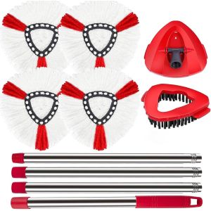 Spin Mop Set of 4 Replacement Heads for O Ceda and Viled EasyWring 1 Tank System,4 Blue Fringe Mop Heads,1 Brush,1 Handle and 1 Base - Neuf