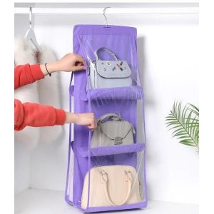Nouveau 6/8 Poches Étagère Fourre-Tout Sac À Main Suspendu Clair Sac À Main Organisateur Support De Rangement Garde-Robe Placards.Purple 6 Grid. - Neuf