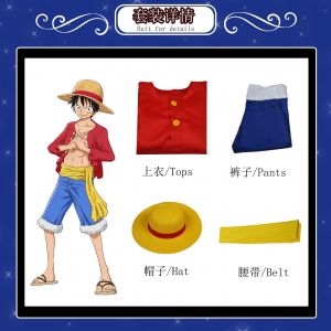 V&ecirc;tements De Cosplay De Luffy, V&ecirc;tements One Piece Deux Ans Plus Tard, V&ecirc;tements De Cosplay De Deuxi&egrave;me G&eacute;n&eacute;ration, Chapeau - Neuf