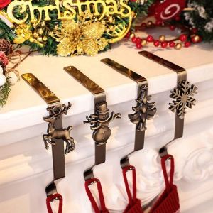 Bas de no&euml;l des Crochets en M&eacute;tal de Stockage Crochets 4 bas de No&euml;l Clips de No&euml;l Chemin&eacute;e Crochet Accrochage des Clips pour la Table de No&euml;l D&eacute;corations de F&ecirc;te - Neuf