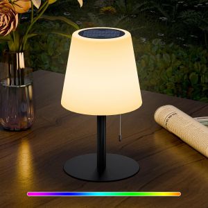 Lampe De Table Solaire Ext&eacute;rieur Led Lampes De Table D'ext&eacute;rieur 8 Couleurs Dimmable Lampe De Table Sans Fil Rechargeable Avec T&eacute;l&eacute;commande Ip44 &Eacute;tanche Pour Interieur Jardin Patio - Neuf