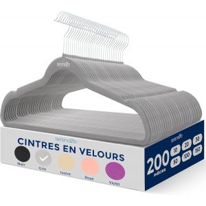 Cintres - Cintres en Velours Antid&eacute;rapants - Porte-V&ecirc;tement Fins et Robustes - avec Crochet en M&eacute;tal Pivotant &agrave; 360&deg; - Supportant jusqu'&agrave; 4,5 kg pour Vestes, Pantalons et Robes -Lot de 200 - Neuf